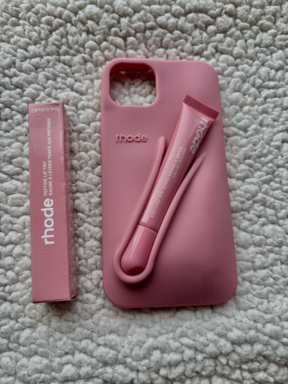 RHODE Pink Silicone iPhone Case with Matching Pink Peptide Lip Tube